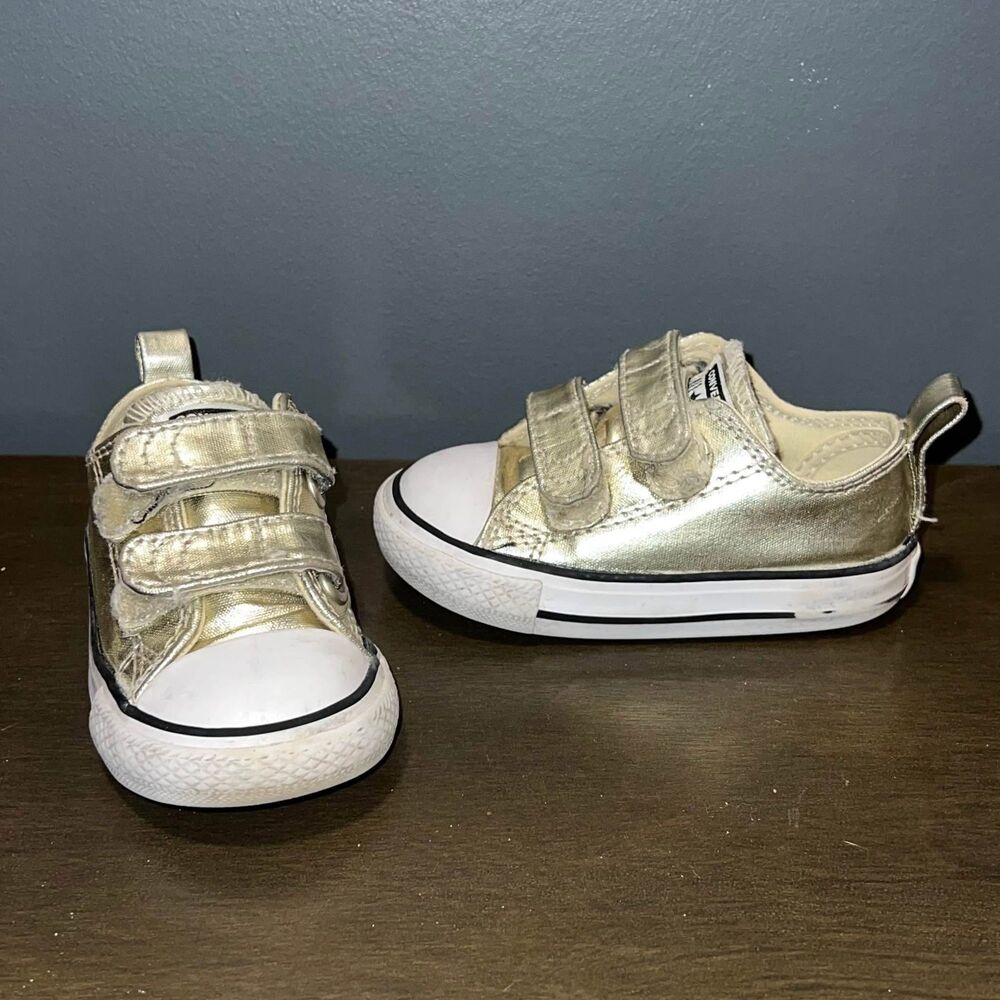 Converse All Stars Toddler Girls 5 Gold Adjustable Sneaker Shoes